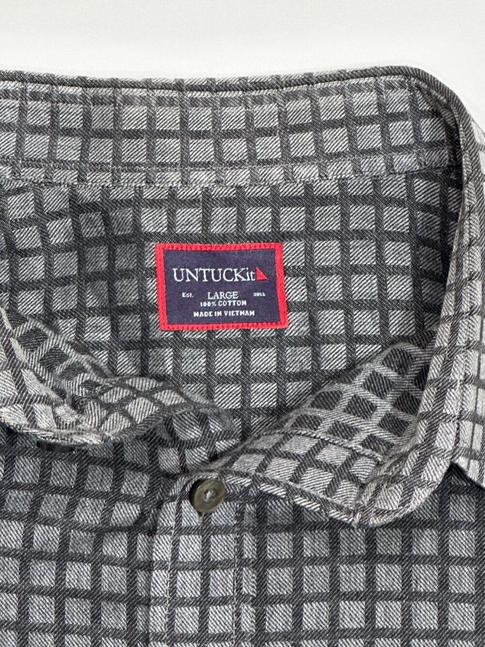 UNTUCKit Mens Large Gray Check Button Up Shirt Long Sleeve 100% Cotton Casual - Picture 3 of 16